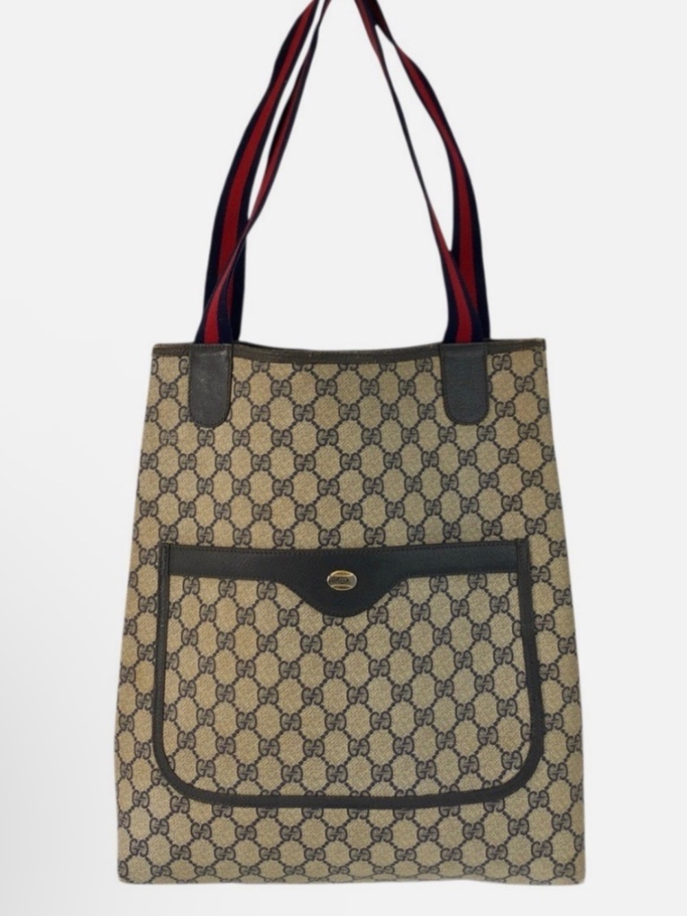 GUCCI vintage Web Stripe 39 02 003 Tote Bag Shoulder Bag Gray GG Supreme Canvas